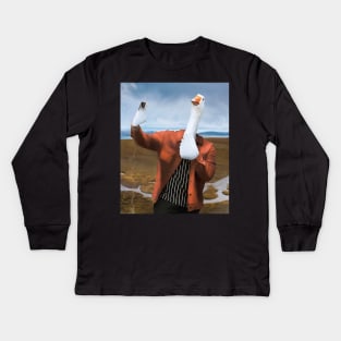 Human Duck Taking A Selfie Oil Painting Kids Long Sleeve T-Shirt